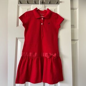 Girls Nautica 6x drop waist polo dress with polka dot ribbon, new without tags